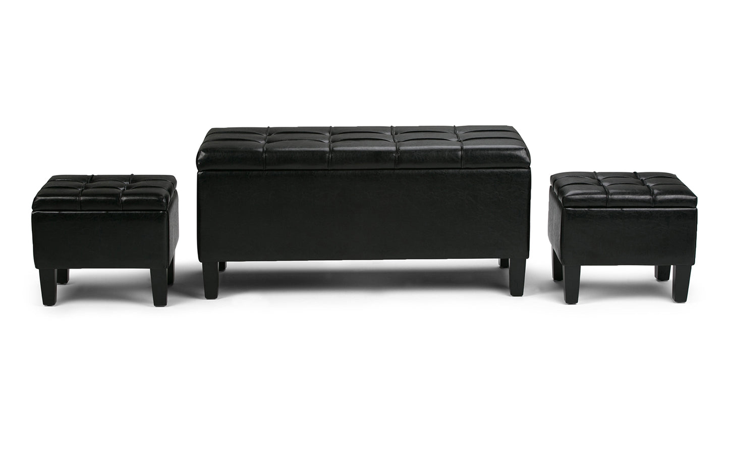 Midnight Black Vegan Leather | Dover 3 piece Vegan Leather Storage Ottoman