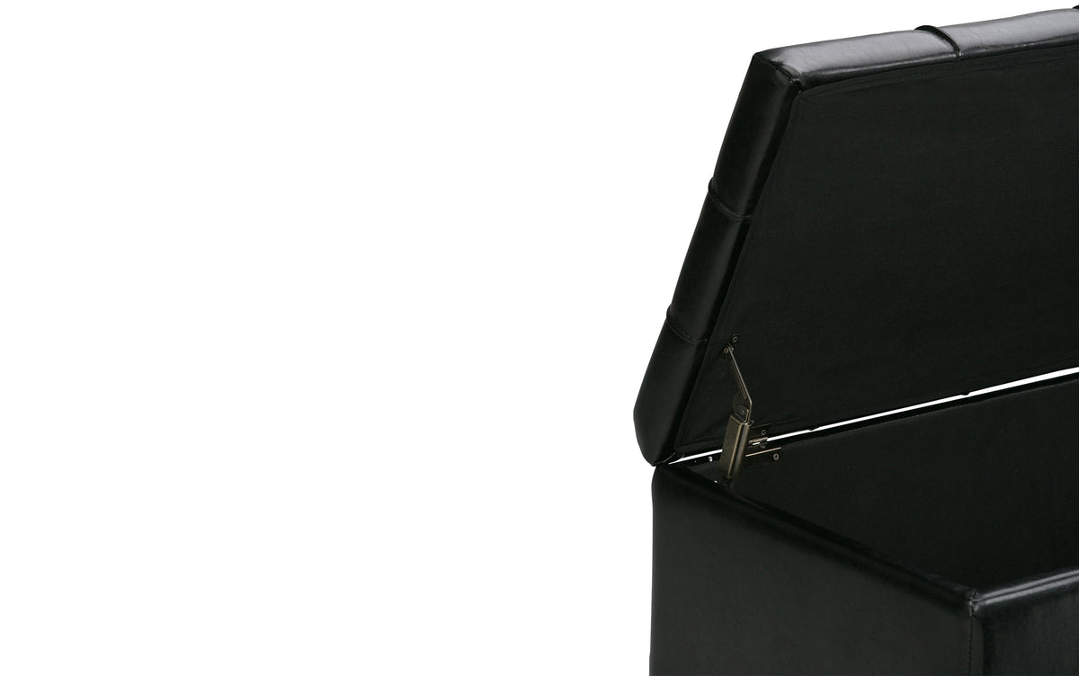 Midnight Black Vegan Leather | Dover 3 piece Vegan Leather Storage Ottoman