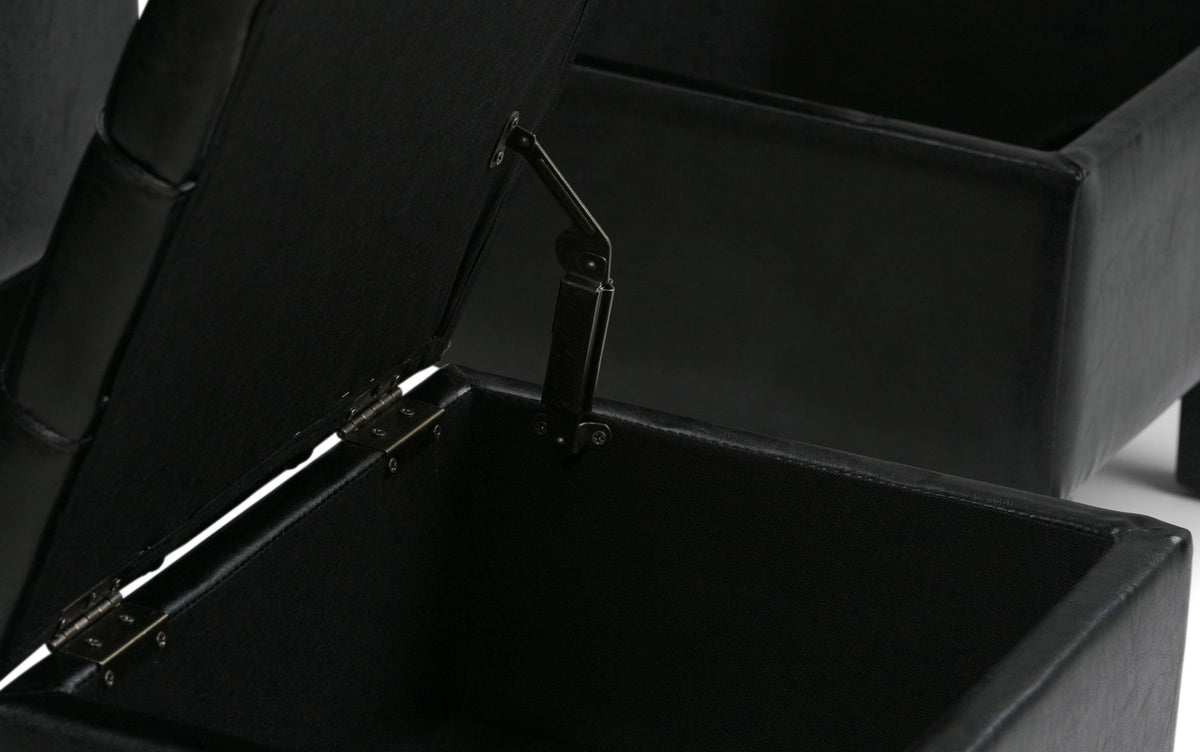 Midnight Black Vegan Leather | Dover 3 piece Vegan Leather Storage Ottoman