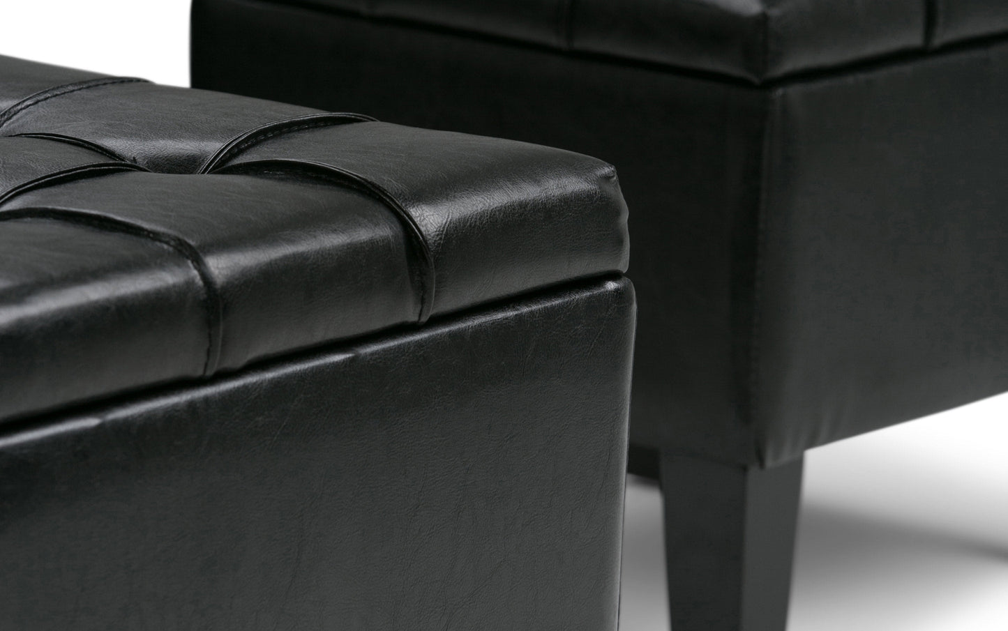 Midnight Black Vegan Leather | Dover 3 piece Vegan Leather Storage Ottoman