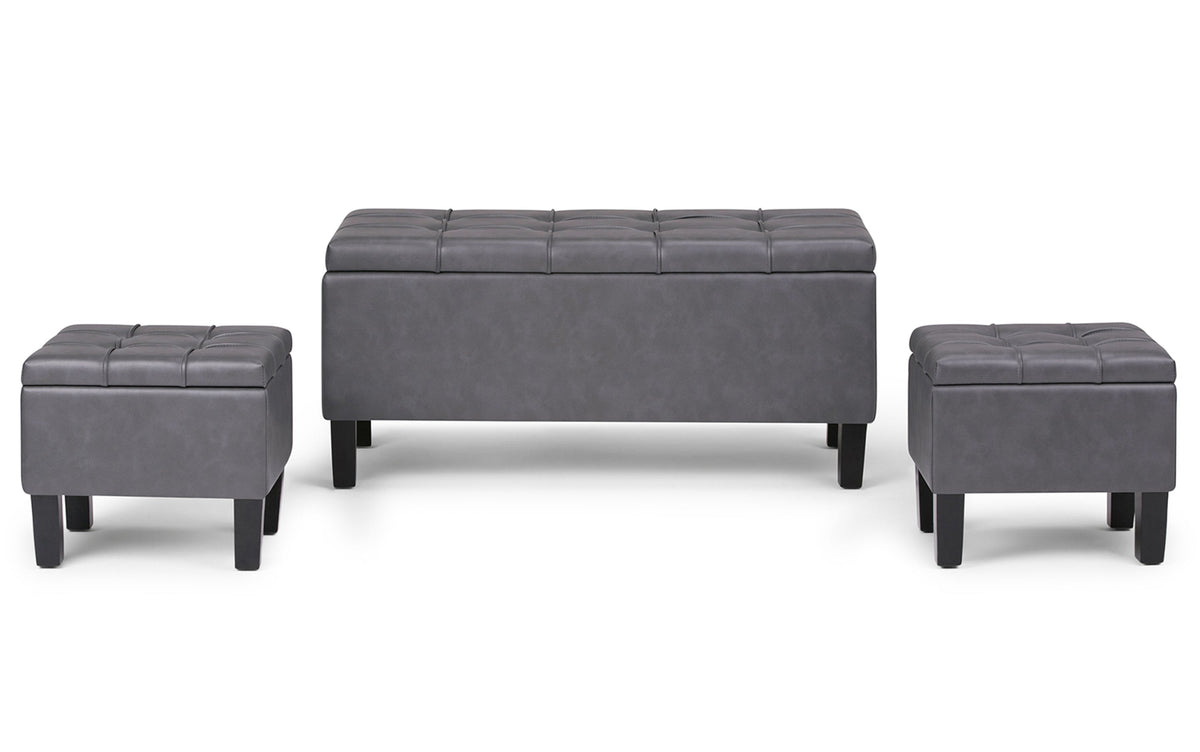 Stone Grey Vegan Leather | Dover 3 piece Vegan Leather Storage Ottoman