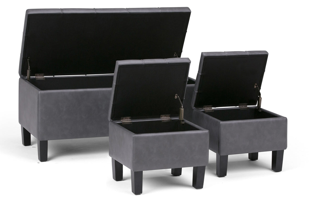 Stone Grey Vegan Leather | Dover 3 piece Vegan Leather Storage Ottoman