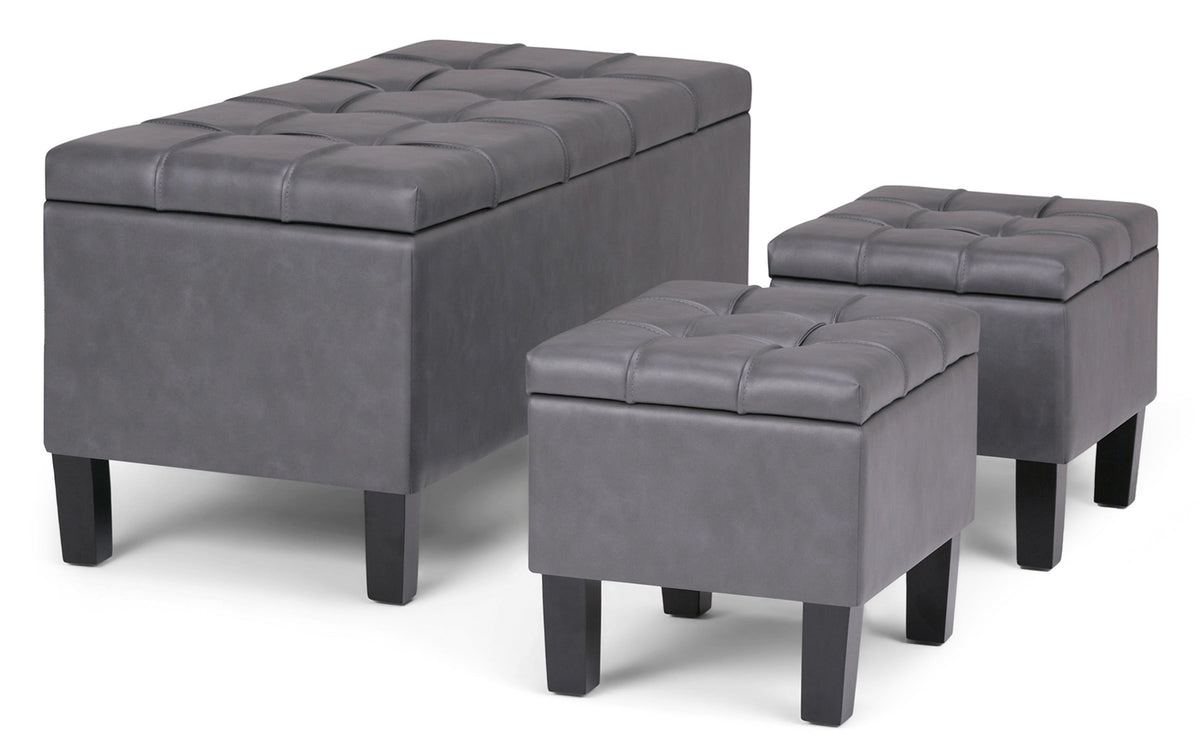 Stone Grey Vegan Leather | Dover 3 piece Vegan Leather Storage Ottoman