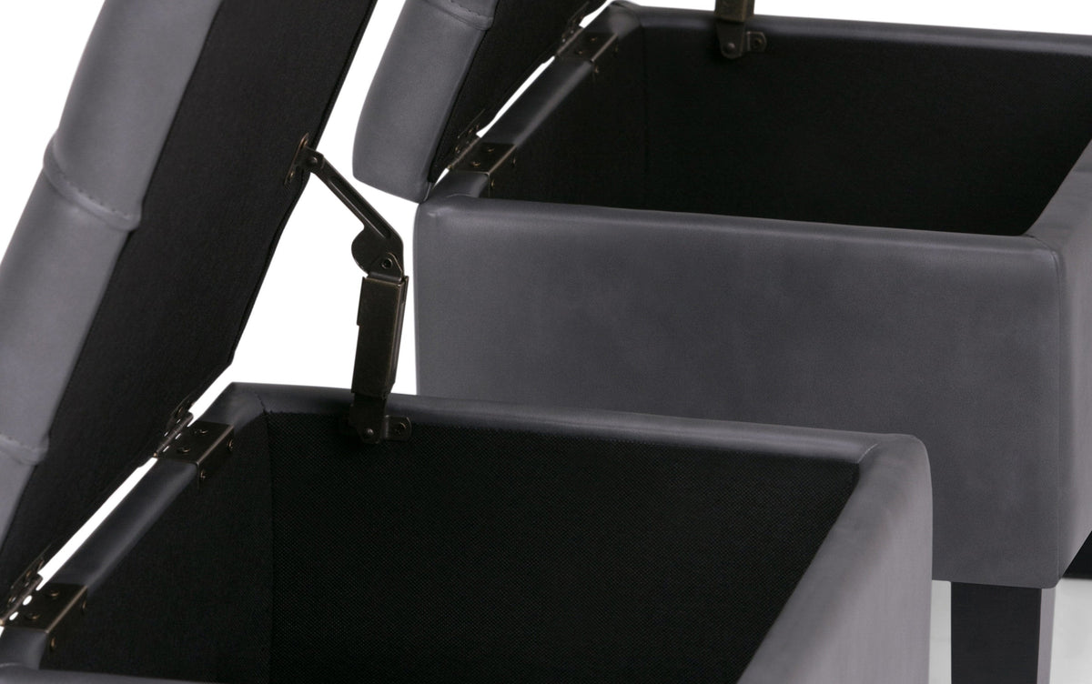 Stone Grey Vegan Leather | Dover 3 piece Vegan Leather Storage Ottoman