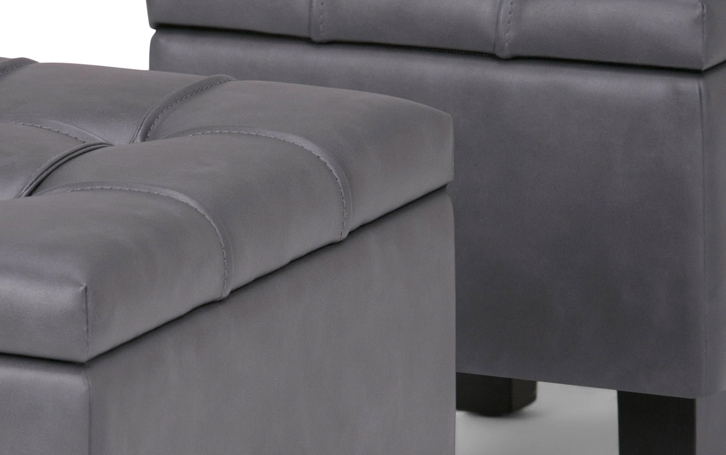 Stone Grey Vegan Leather | Dover 3 piece Vegan Leather Storage Ottoman