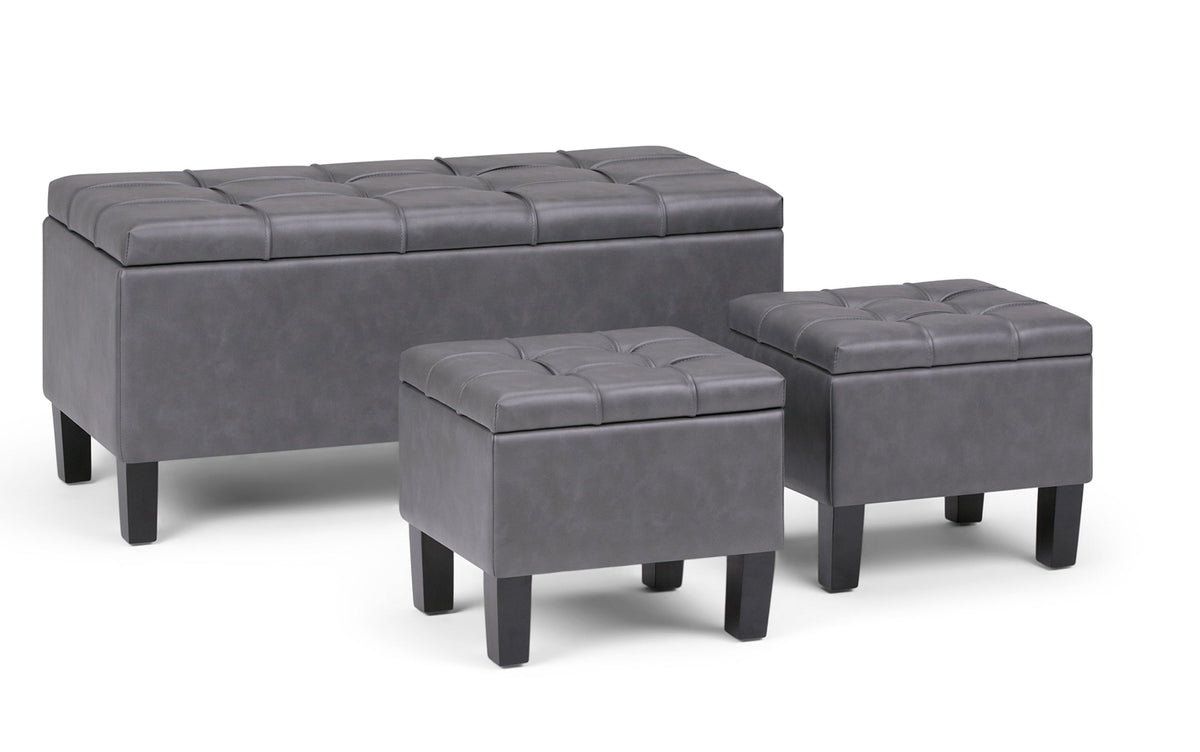Stone Grey Vegan Leather | Dover 3 piece Vegan Leather Storage Ottoman
