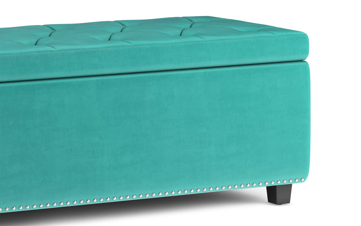 Aqua Blue Velvet Fabric | Hamilton Storage Ottoman in Velvet Fabric