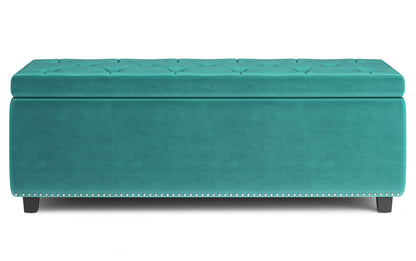 Aqua Blue Velvet Fabric | Hamilton Storage Ottoman in Velvet Fabric