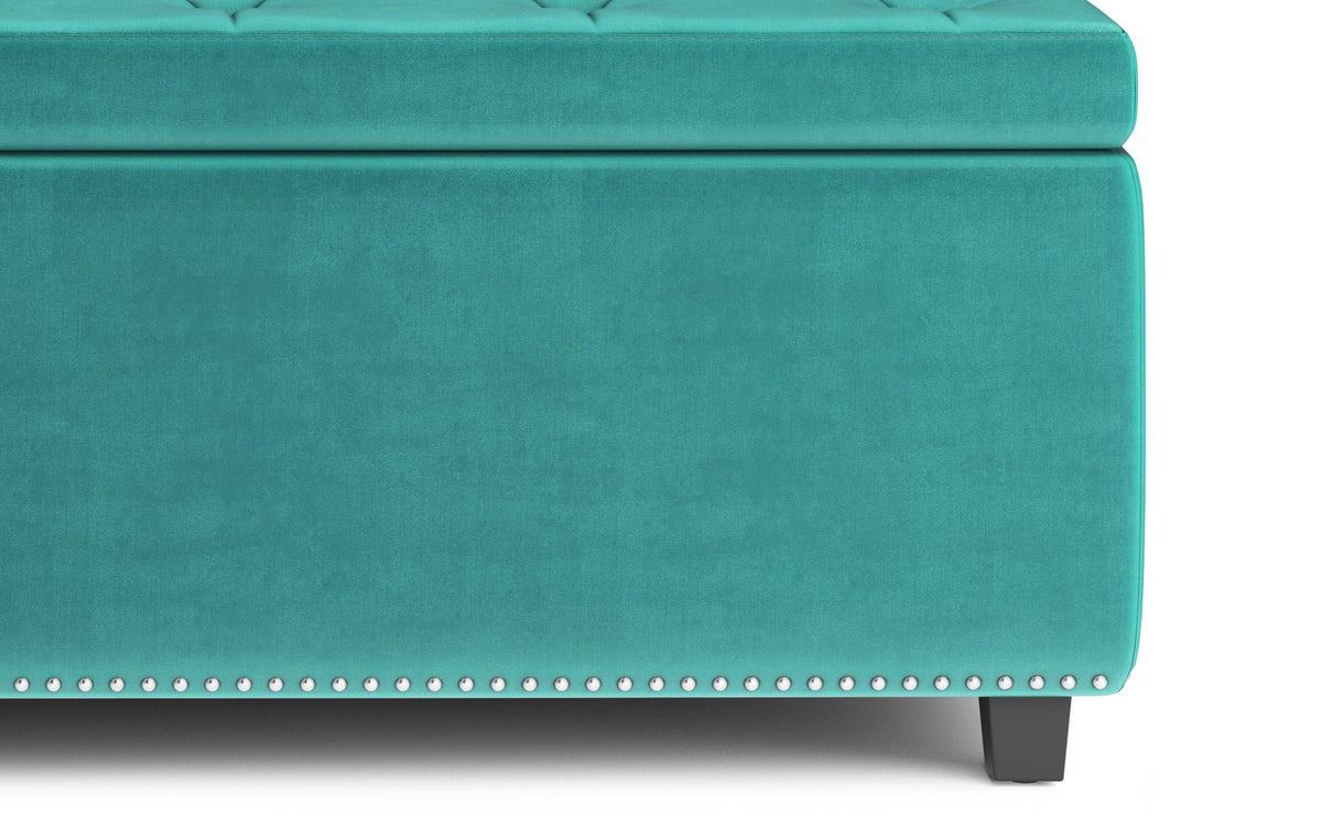 Aqua Blue Velvet Fabric | Hamilton Storage Ottoman in Velvet Fabric