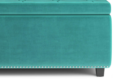 Aqua Blue Velvet Fabric | Hamilton Storage Ottoman in Velvet Fabric