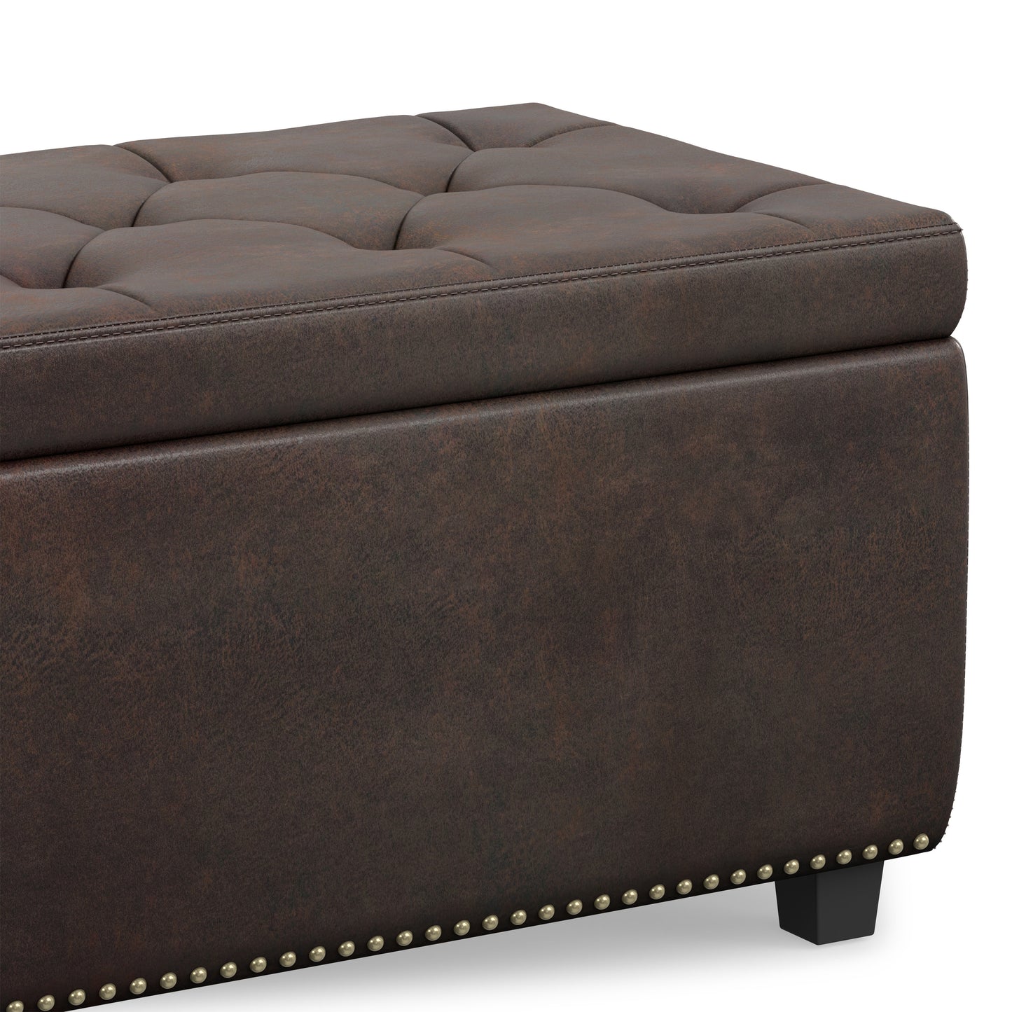Distressed Brown Distressed Vegan Leather | Hamilton Storage Ottoman in Distressed Vegan Leather