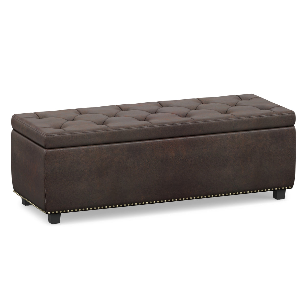 Distressed Brown Distressed Vegan Leather | Hamilton Storage Ottoman in Distressed Vegan Leather