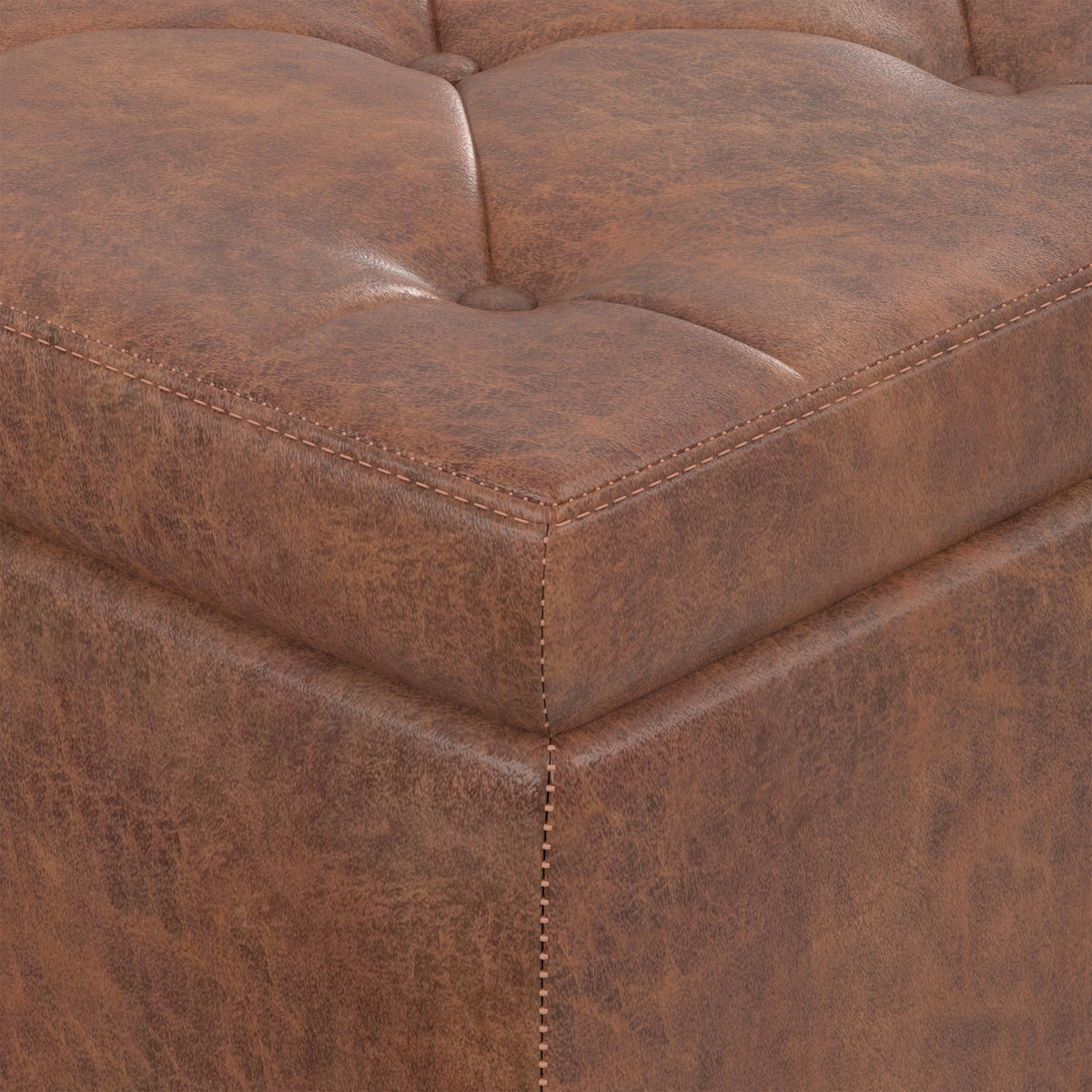 Distressed Saddle Brown Distressed Vegan Leather | Hamilton Storage Ottoman in Distressed Vegan Leather