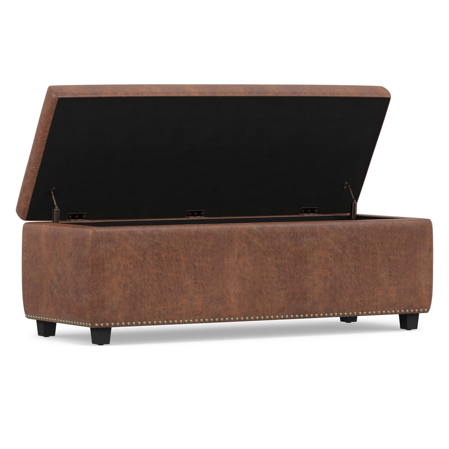 Distressed Saddle Brown Distressed Vegan Leather | Hamilton Storage Ottoman in Distressed Vegan Leather