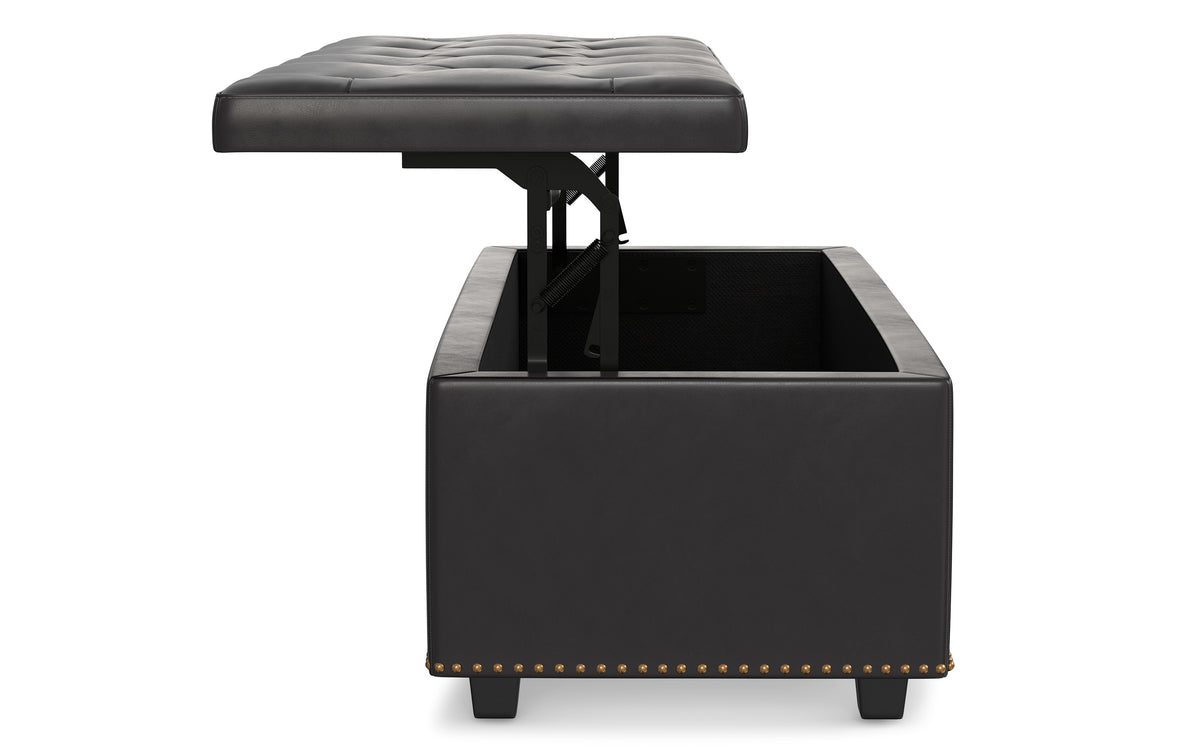Tanners Brown Vegan Leather | Hamilton Lift Top Storage Ottoman in Vegan Leather