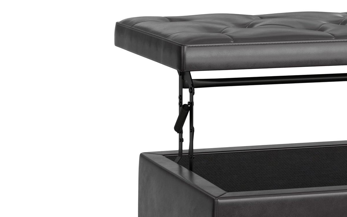 Tanners Brown Vegan Leather | Hamilton Lift Top Storage Ottoman in Vegan Leather