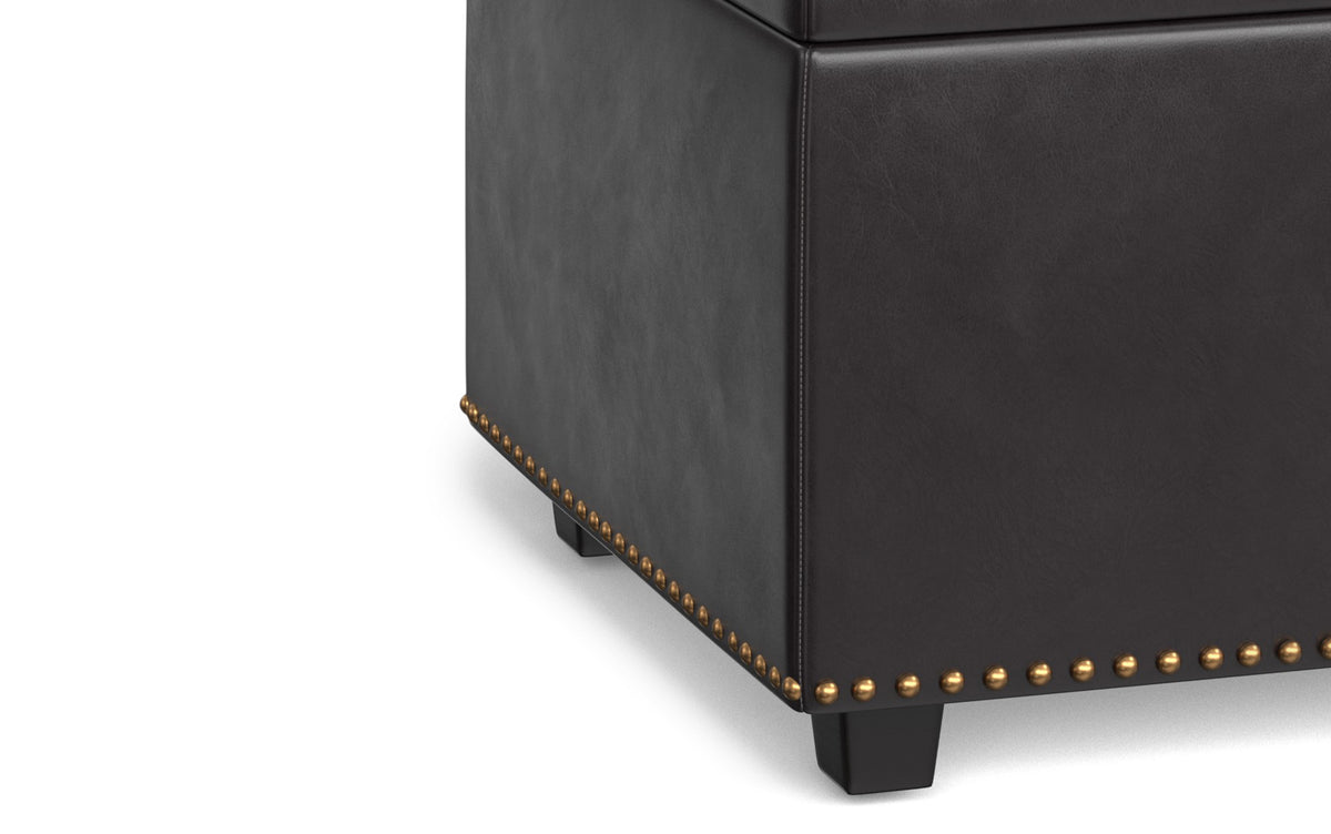 Tanners Brown Vegan Leather | Hamilton Lift Top Storage Ottoman in Vegan Leather