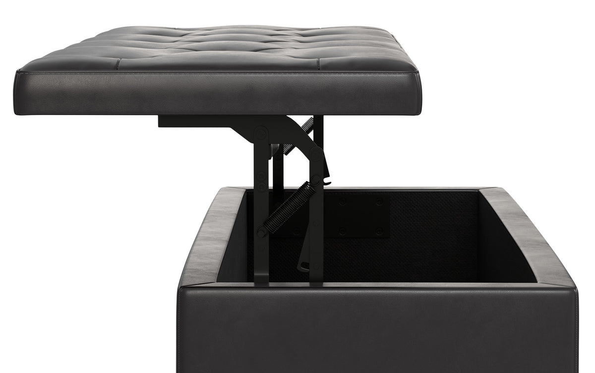 Tanners Brown Vegan Leather | Hamilton Lift Top Storage Ottoman in Vegan Leather