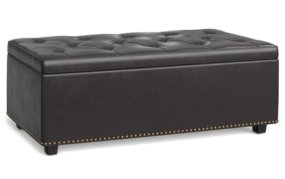Tanners Brown Vegan Leather | Hamilton Lift Top Storage Ottoman in Vegan Leather