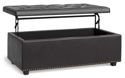 Tanners Brown Vegan Leather | Hamilton Lift Top Storage Ottoman in Vegan Leather