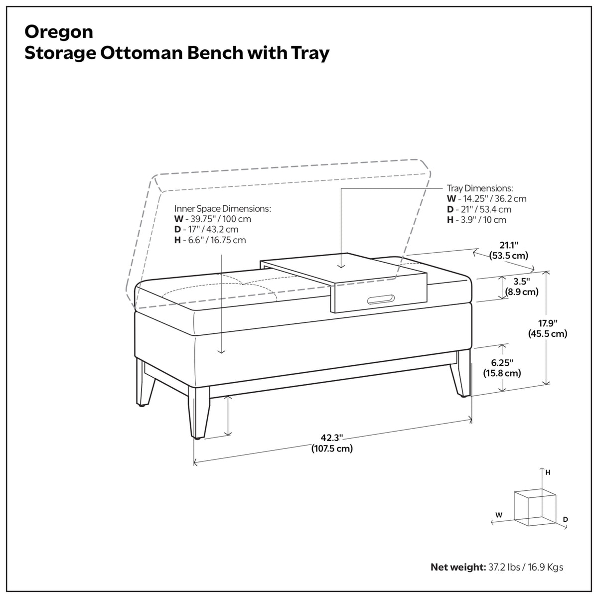 Distressed Saddle Brown Distressed Vegan Leather | Oregon Storage Ottoman Bench with Tray in Distressed Vegan Leather