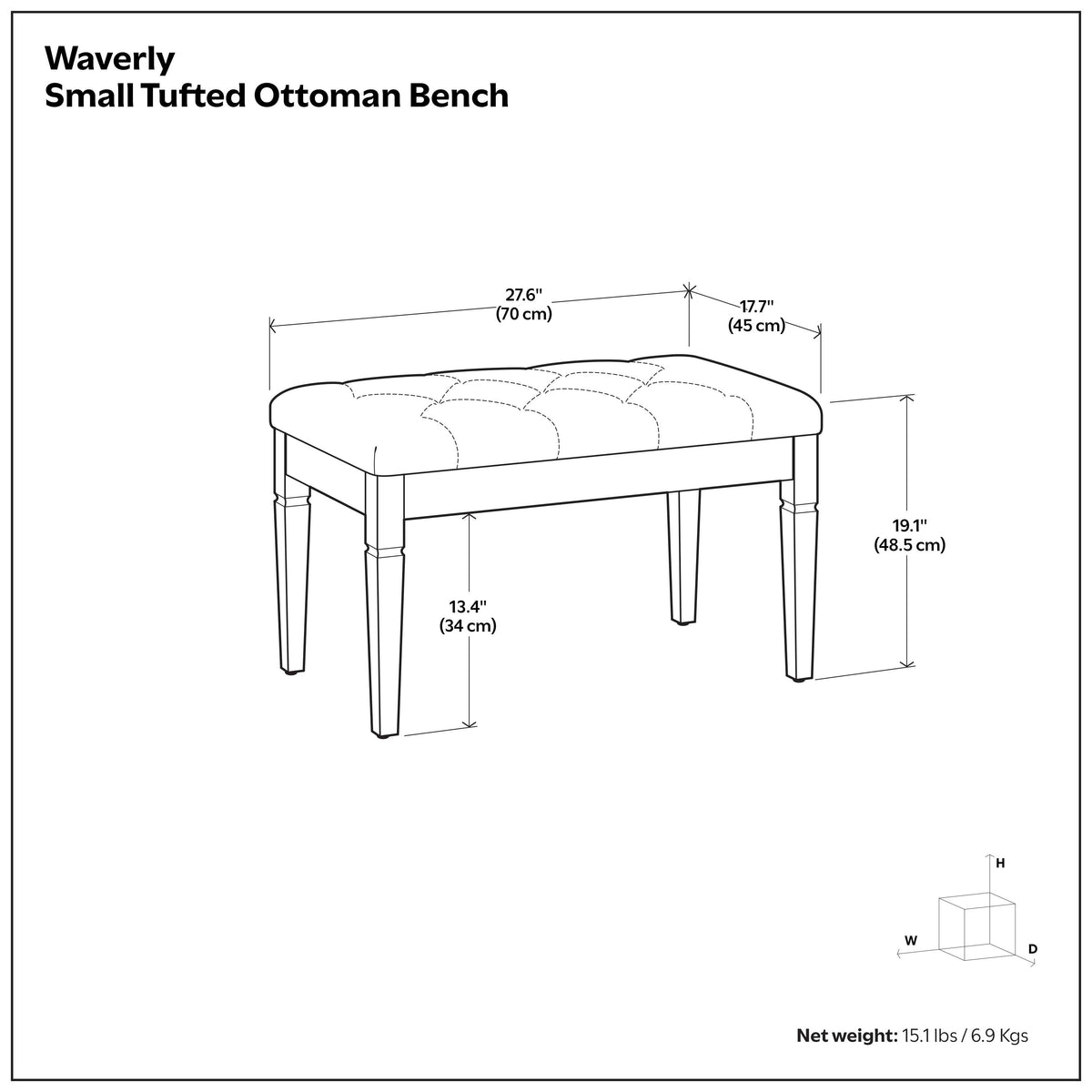 Natural | Waverly Small Tufted Ottoman Bench in Linen