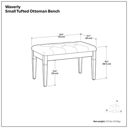 Natural | Waverly Small Tufted Ottoman Bench in Linen