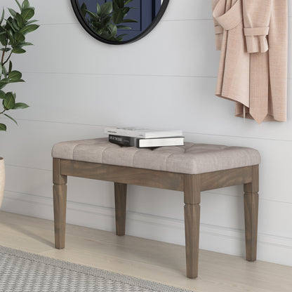 Natural | Waverly Small Tufted Ottoman Bench in Linen