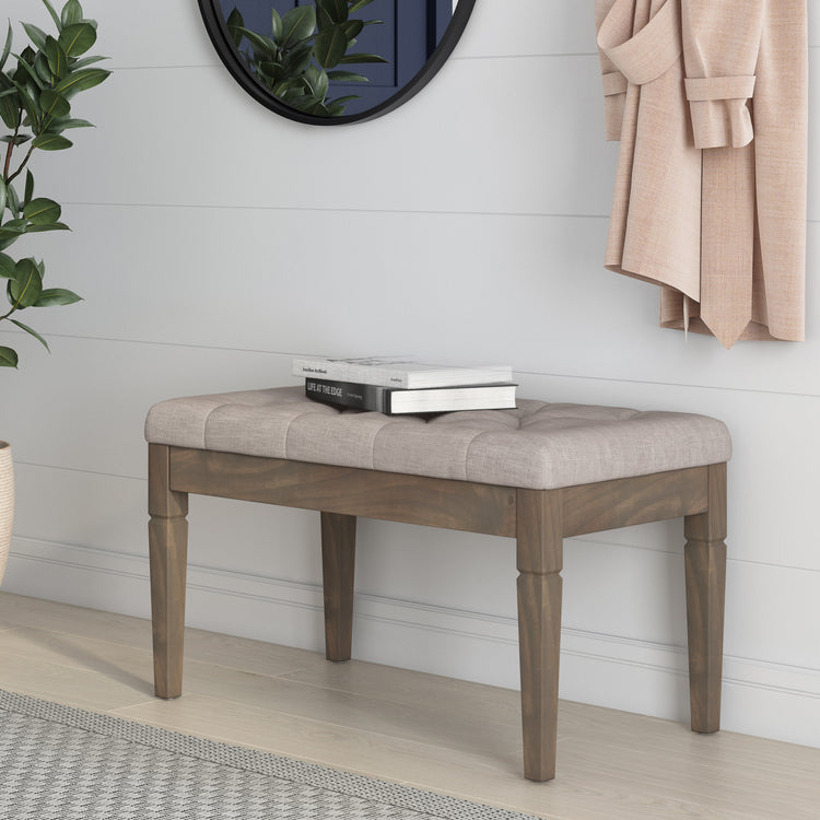 Natural | Waverly Small Tufted Ottoman Bench in Linen