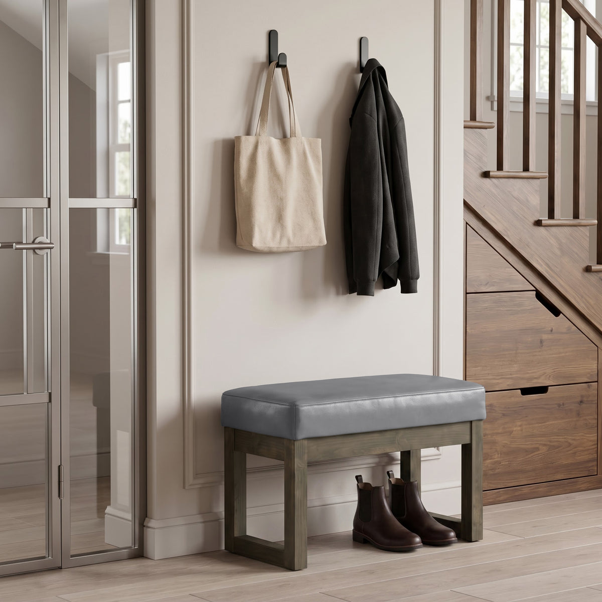 Stone Grey Vegan Leather | Milltown Footstool Small Ottoman Bench