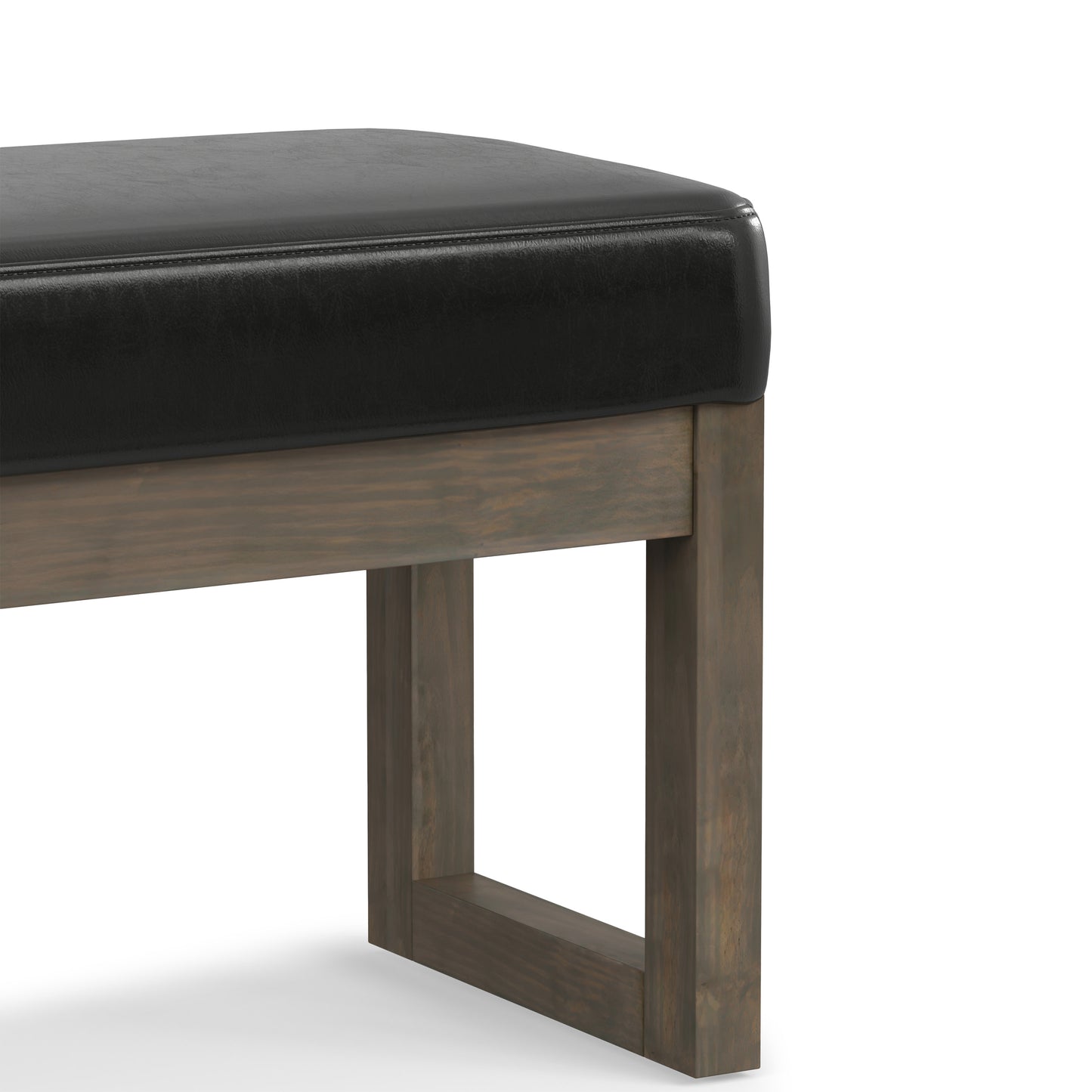 Midnight Black Vegan Leather | Milltown Large Ottoman Bench in Vegan Leather