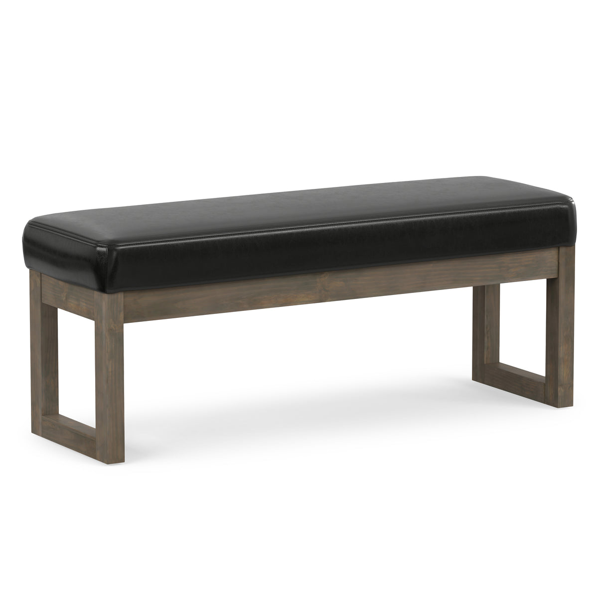 Midnight Black Vegan Leather | Milltown Large Ottoman Bench in Vegan Leather