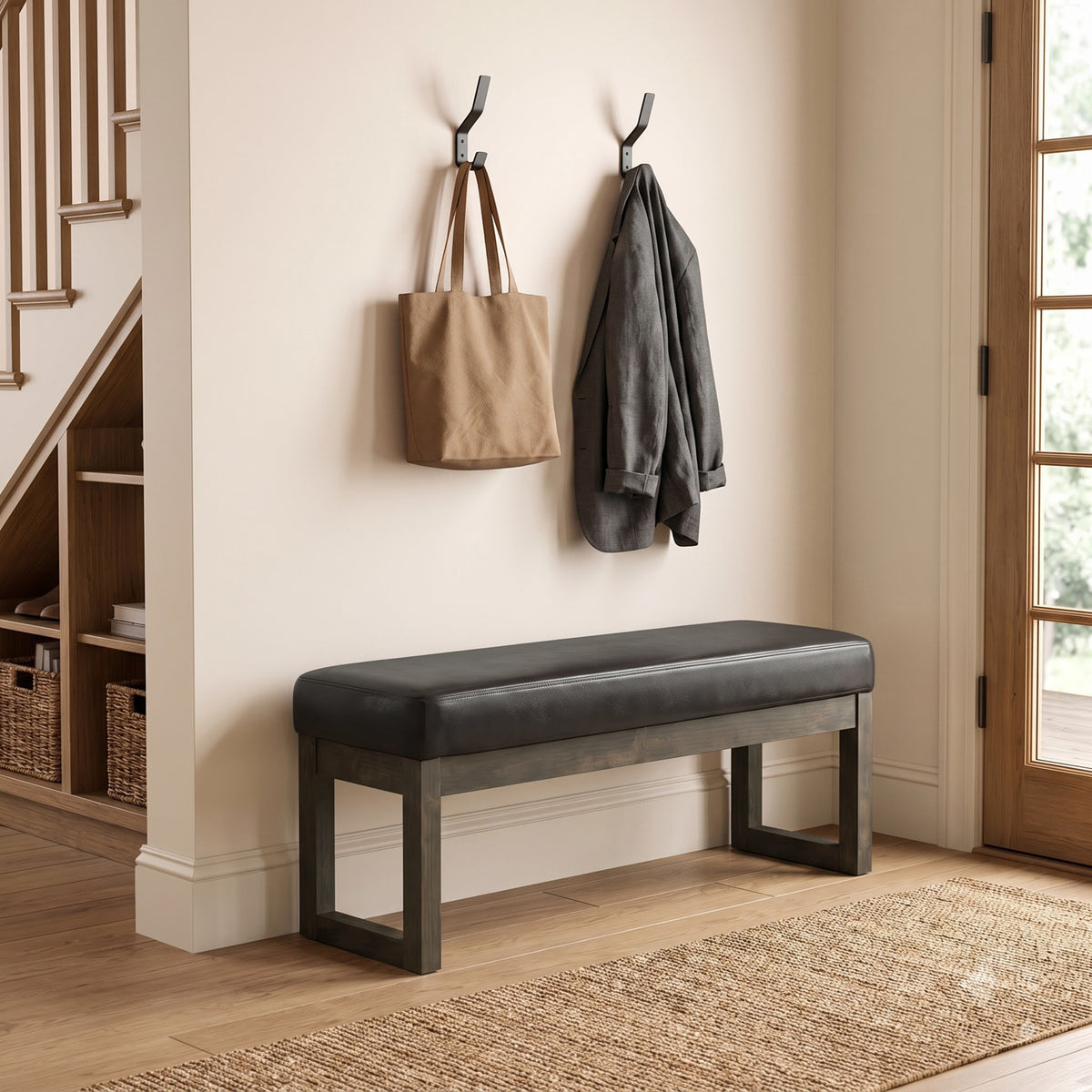 Tanners Brown Vegan Leather | Milltown Large Ottoman Bench in Vegan Leather