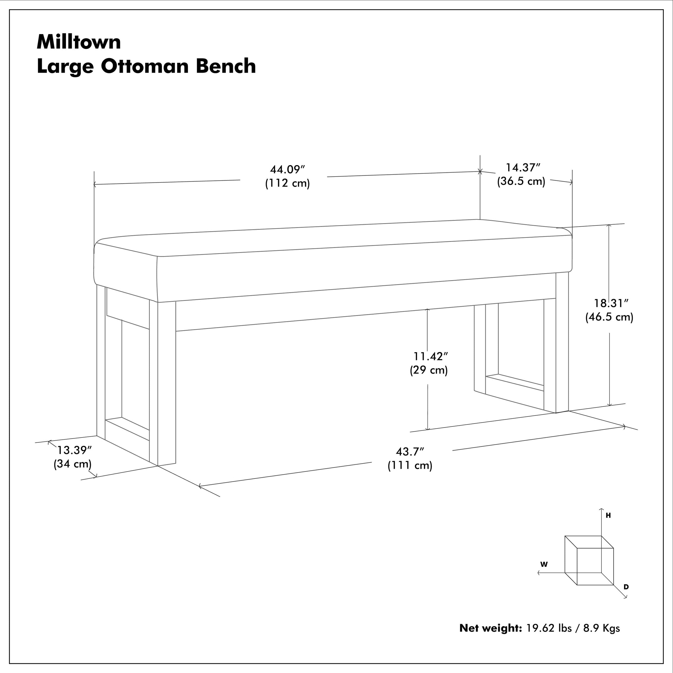 Mink Brown Tweed Style Fabric | Milltown Large Ottoman Bench in Tweed