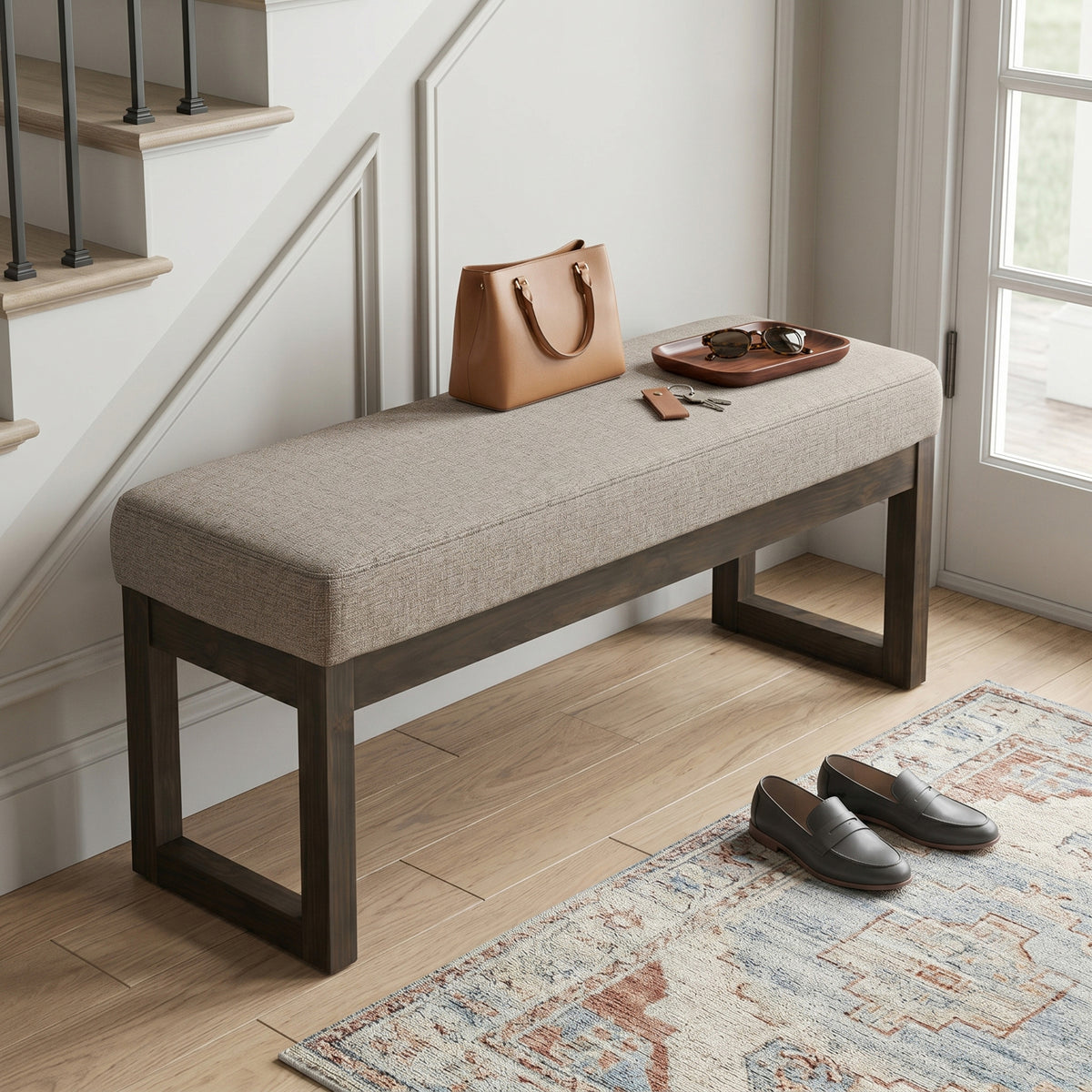 Platinum Tweed Style Fabric | Milltown Large Ottoman Bench in Tweed