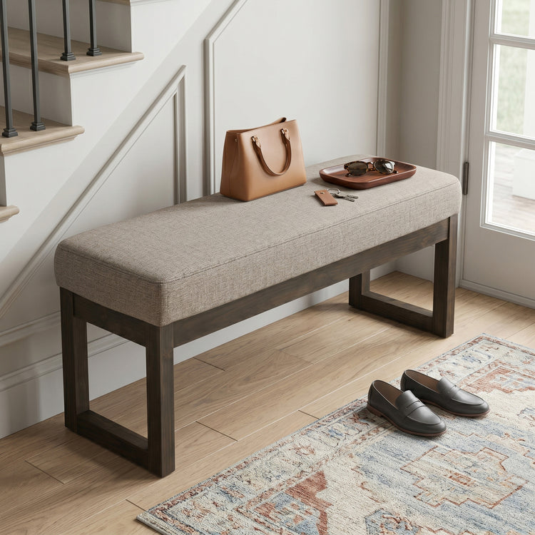 Platinum Tweed Style Fabric | Milltown Large Ottoman Bench in Tweed
