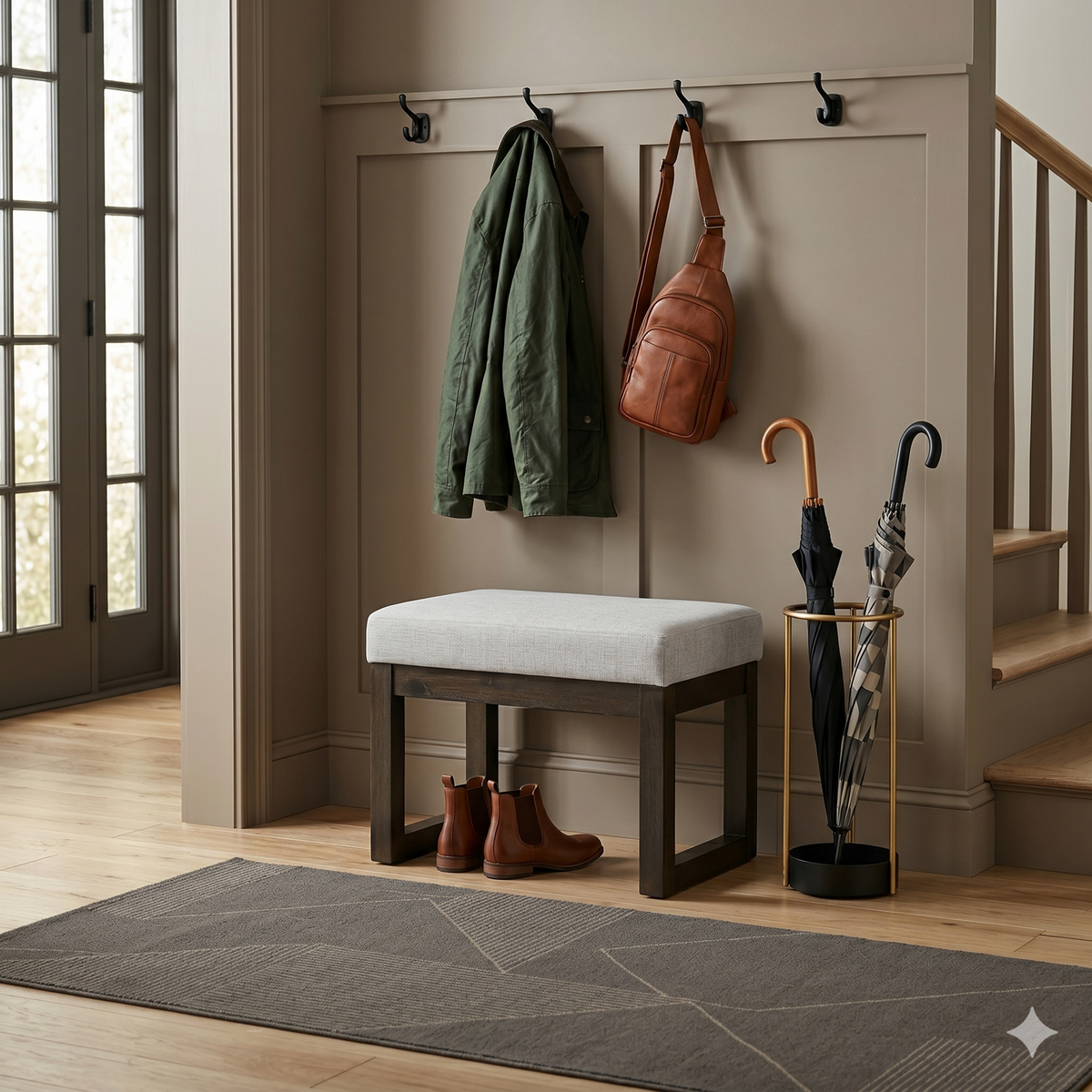Alabaster Ivory Linen Style Fabric | Milltown Small Ottoman Bench in Linen