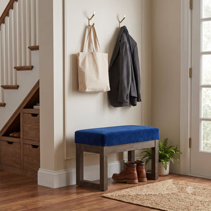 Blue Velvet Fabric | Milltown Footstool Small Ottoman Bench