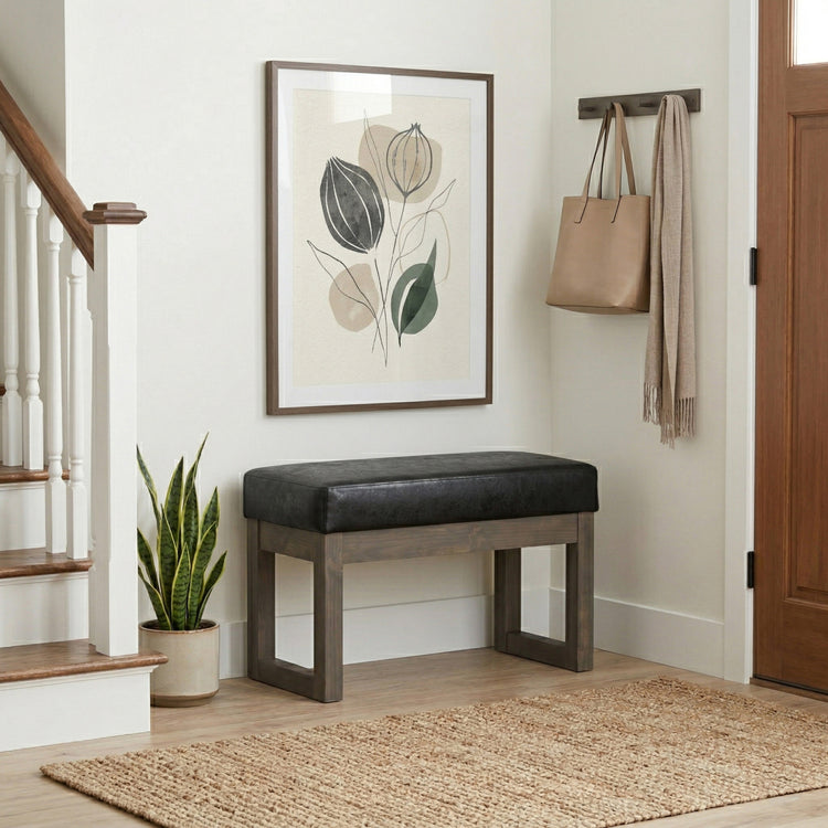 Distressed Black Distressed Vegan Leather | Milltown Footstool Small Ottoman Bench