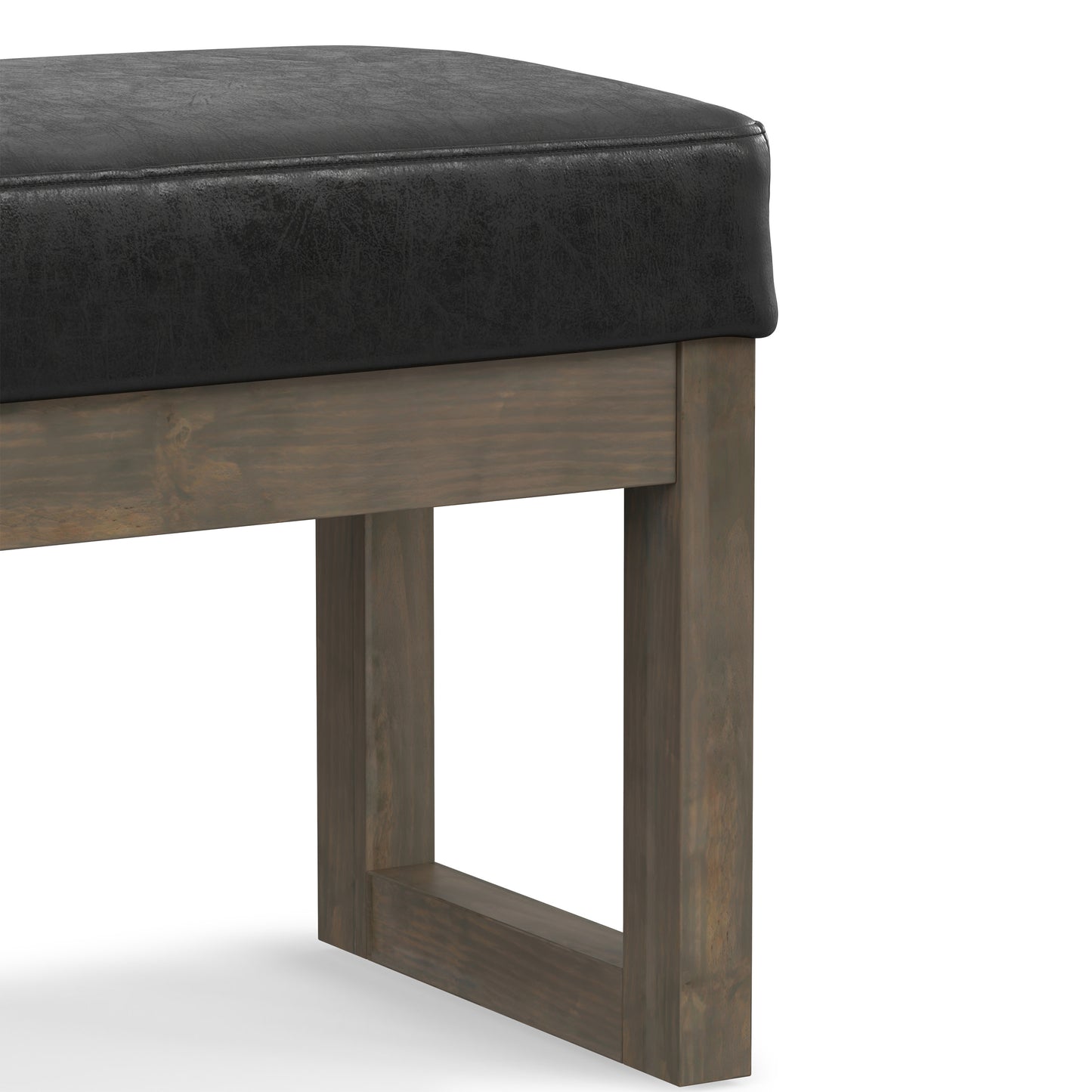 Distressed Black Distressed Vegan Leather | Milltown Footstool Small Ottoman Bench