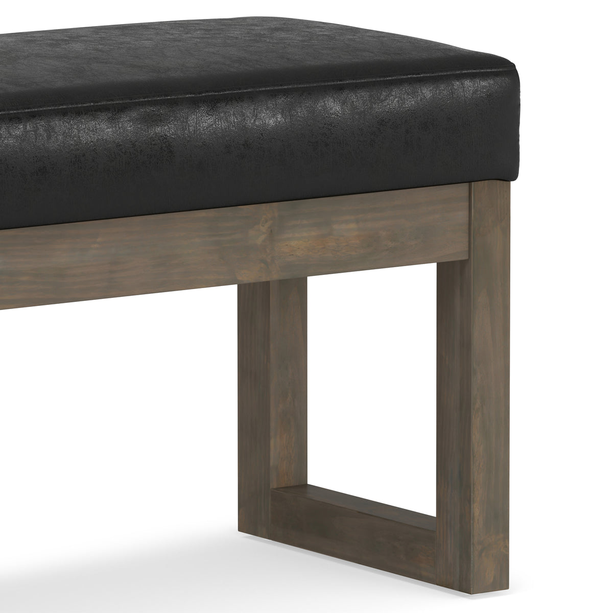 Distressed Black Distressed Vegan Leather | Milltown Footstool Small Ottoman Bench