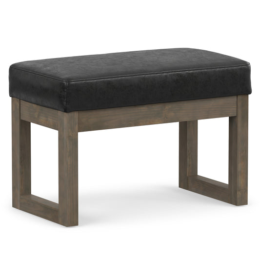 Distressed Black Distressed Vegan Leather | Milltown Footstool Small Ottoman Bench