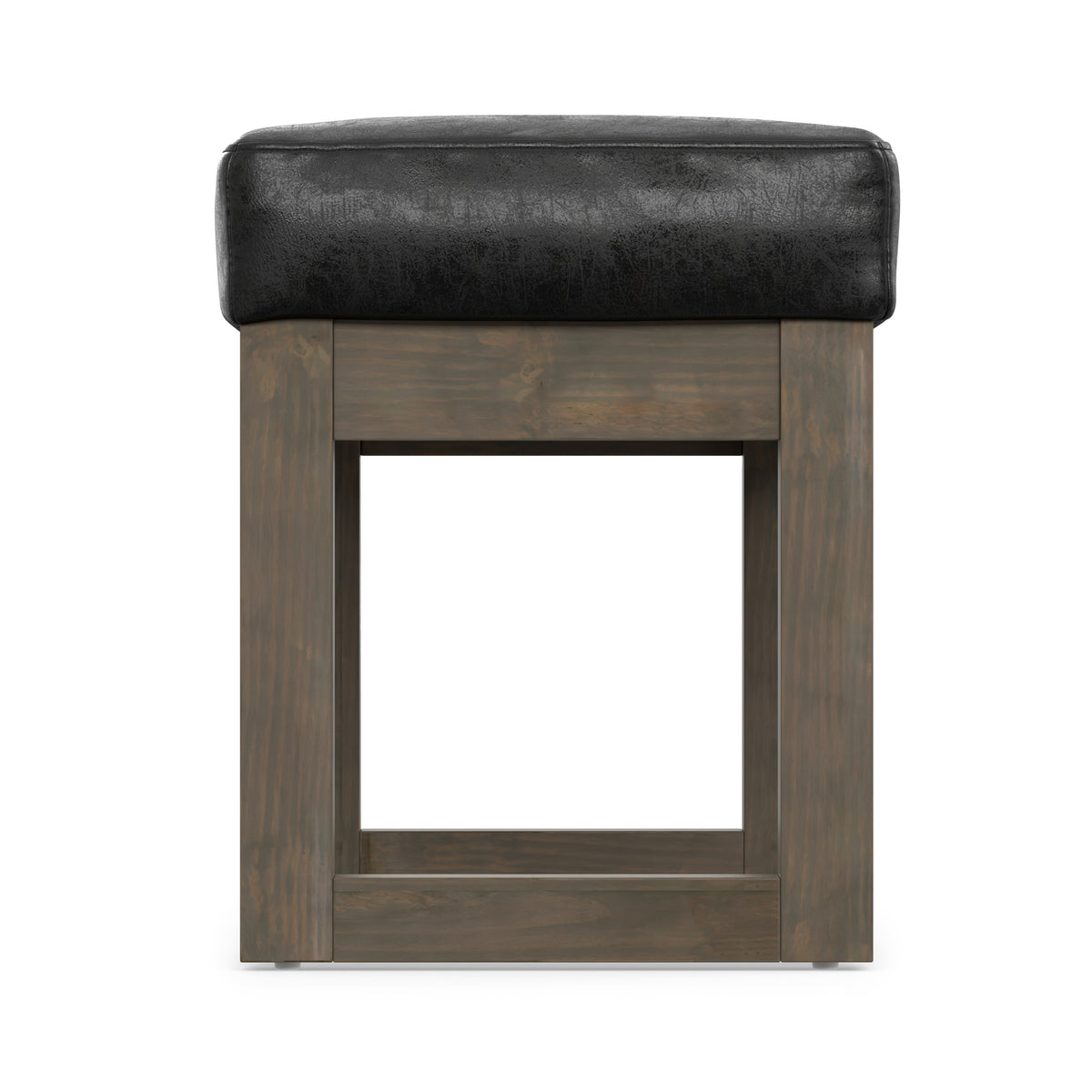 Distressed Black Distressed Vegan Leather | Milltown Footstool Small Ottoman Bench