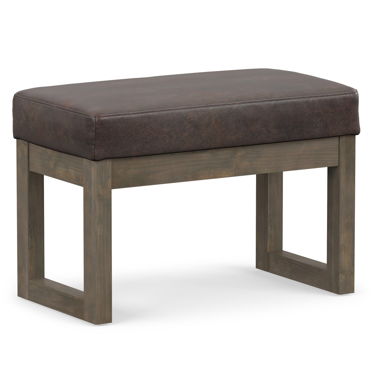 Distressed Dark Brown Distressed Vegan Leather | Milltown Footstool Small Ottoman Bench