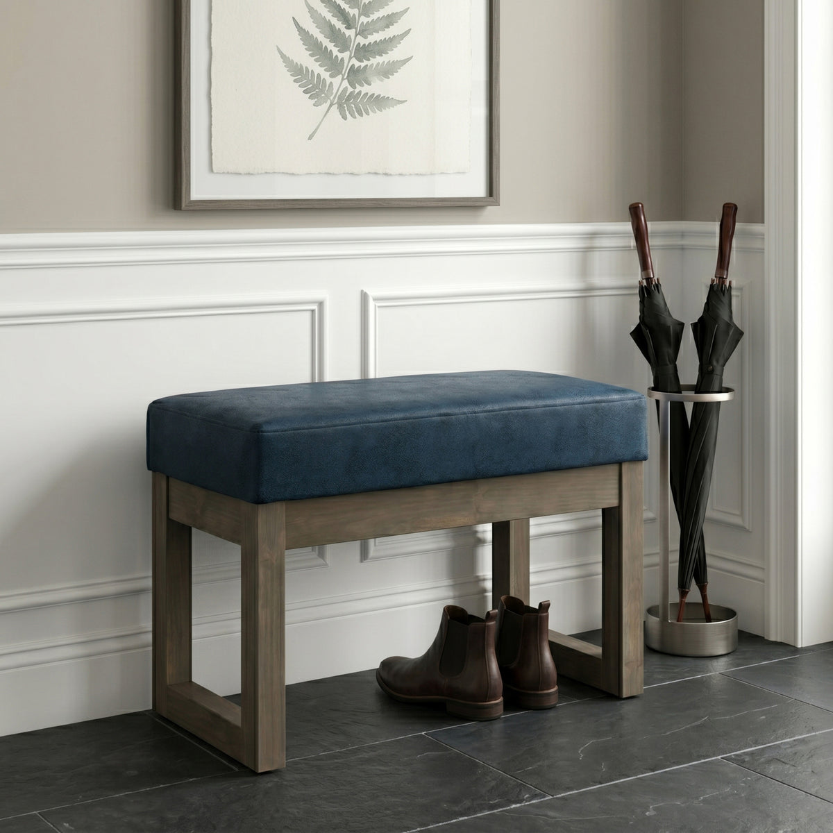 Distressed Dark Blue Distressed Vegan Leather | Milltown Footstool Small Ottoman Bench