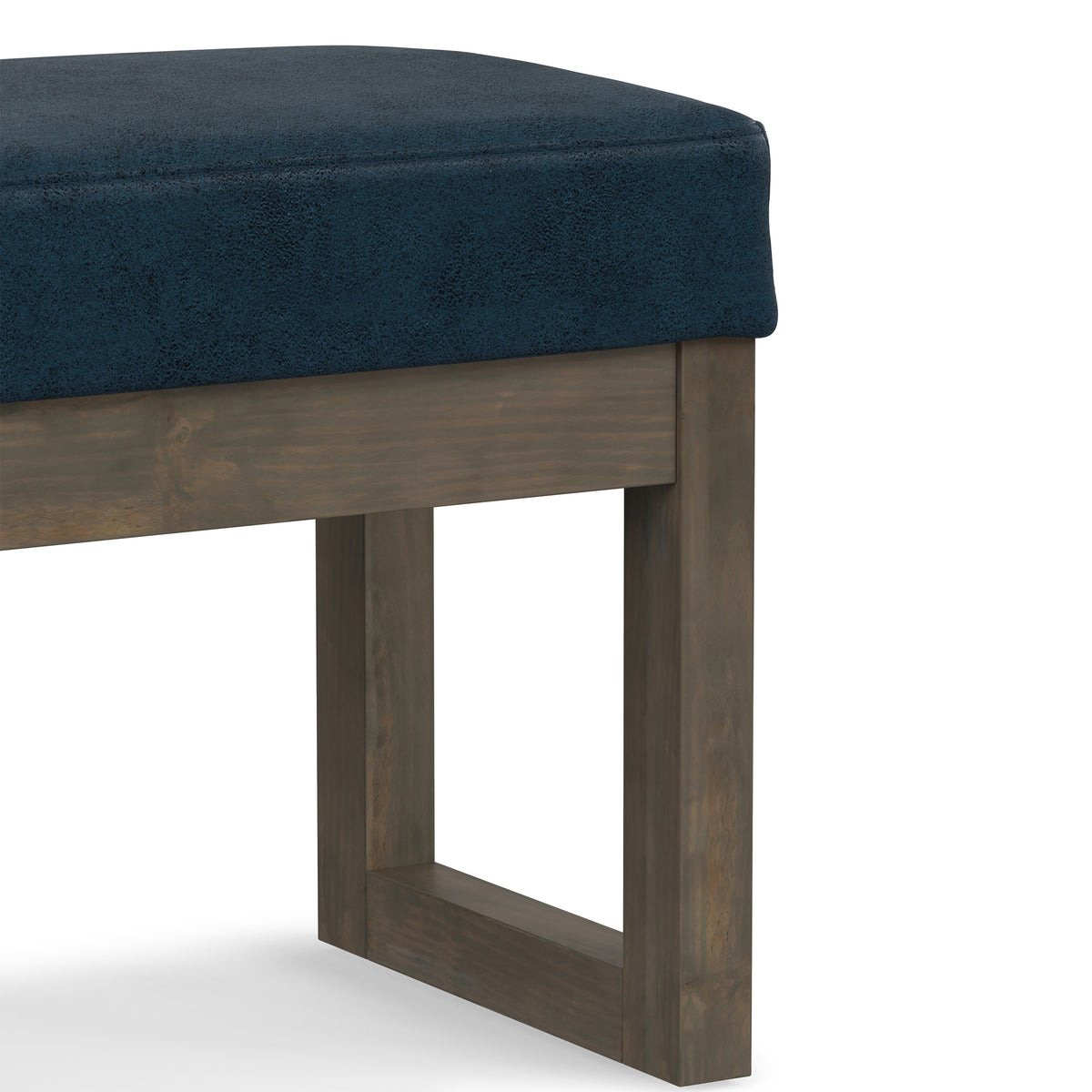 Distressed Dark Blue Distressed Vegan Leather | Milltown Footstool Small Ottoman Bench