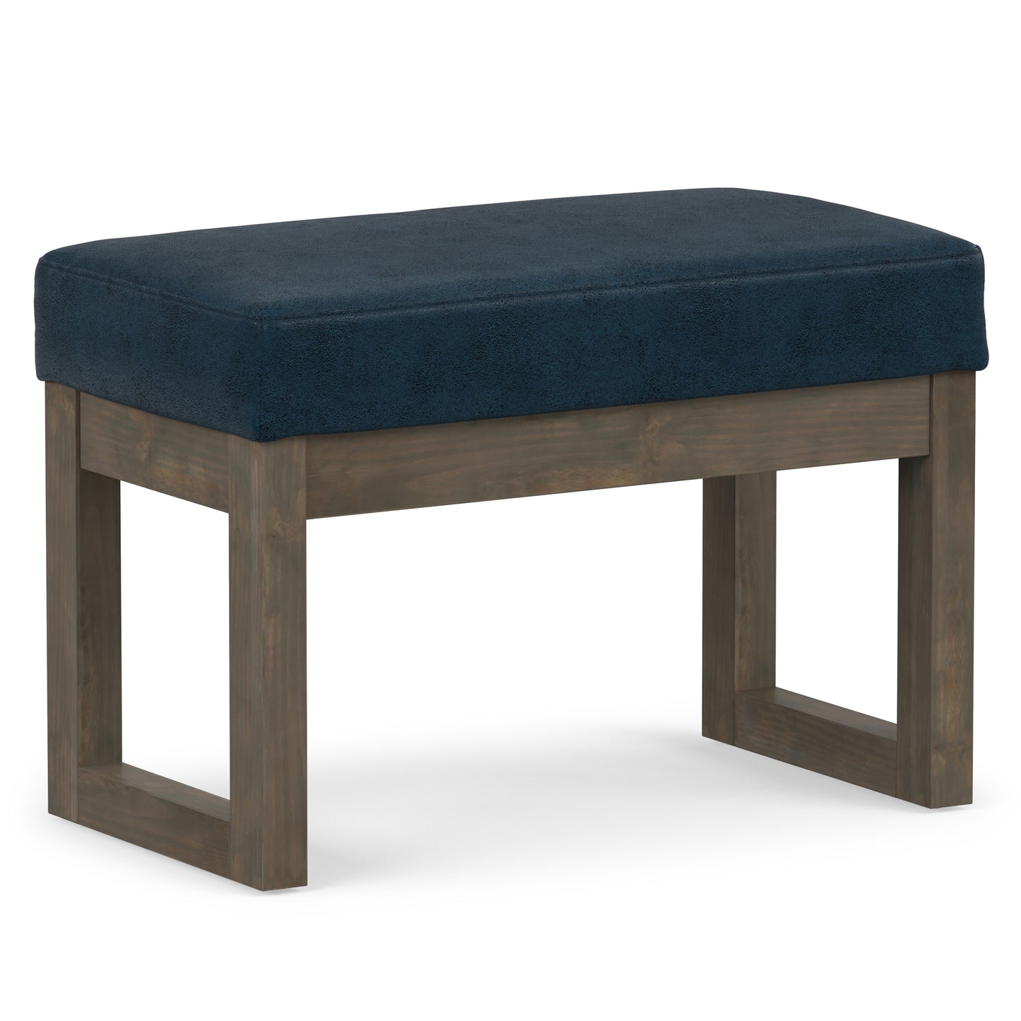 Distressed Dark Blue Distressed Vegan Leather | Milltown Footstool Small Ottoman Bench