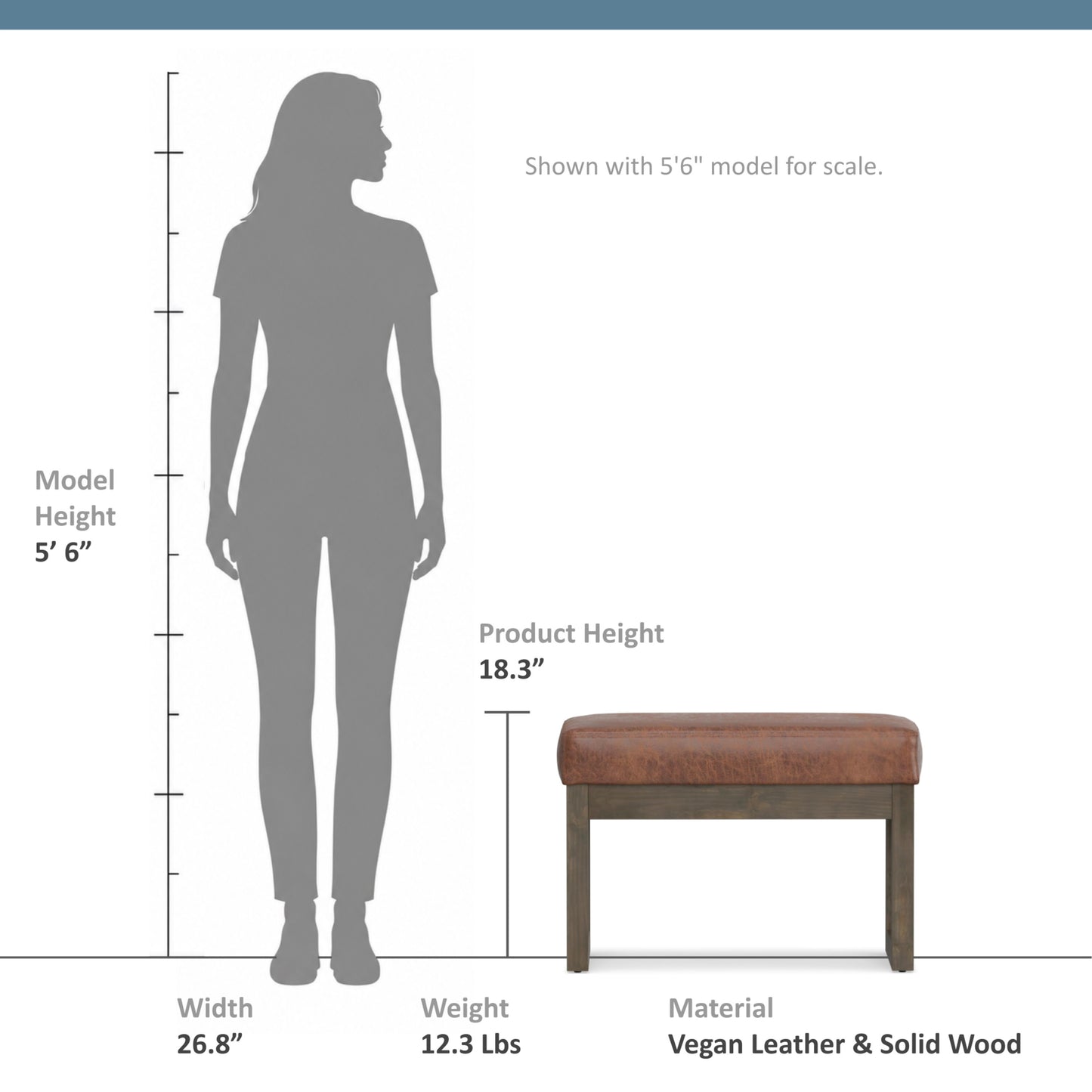 Distressed Saddle Brown Distressed Vegan Leather | Milltown Footstool Small Ottoman Bench