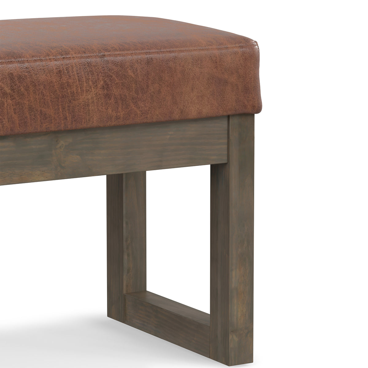 Distressed Saddle Brown Distressed Vegan Leather | Milltown Footstool Small Ottoman Bench
