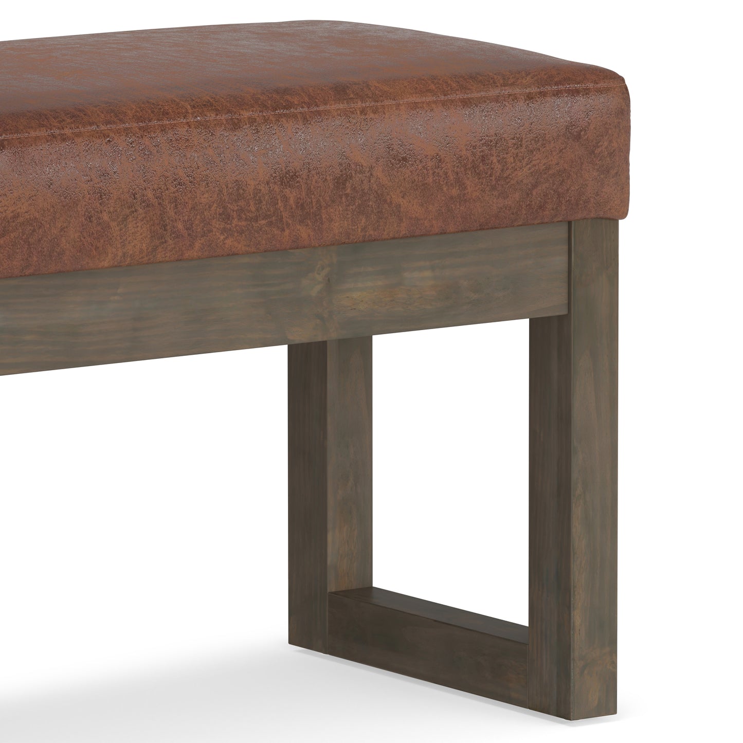 Distressed Saddle Brown Distressed Vegan Leather | Milltown Footstool Small Ottoman Bench